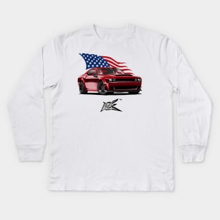 dodge challenger hellcat red Kids Long Sleeve T-Shirt